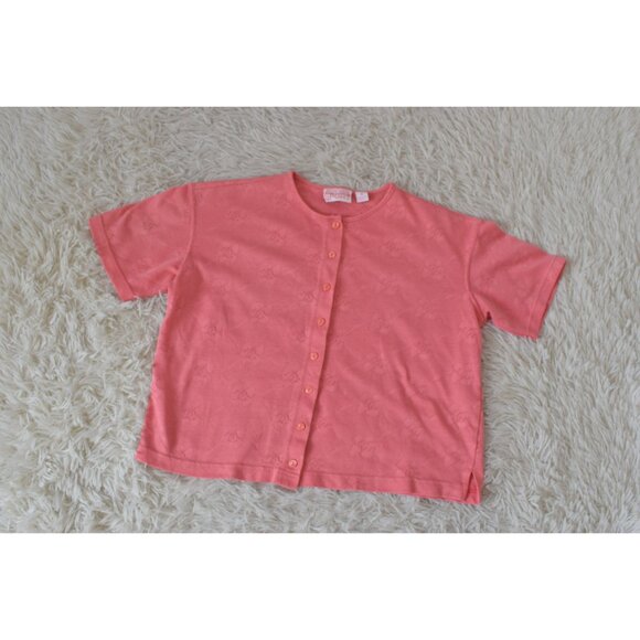 Vintage 90s Salmon Knit button Cotton/Poly Top by Jaclyn Smith | size S - Picture 6 of 10